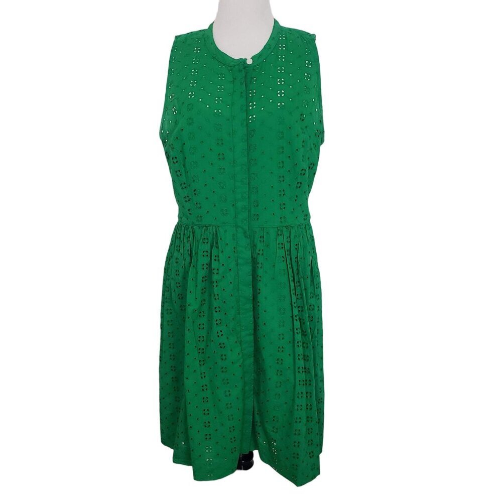 J Crew Factory Eyelet Shirtdress Cotton Sleeveless Button Front Womens Sz Medium - Picture 1 of 14
